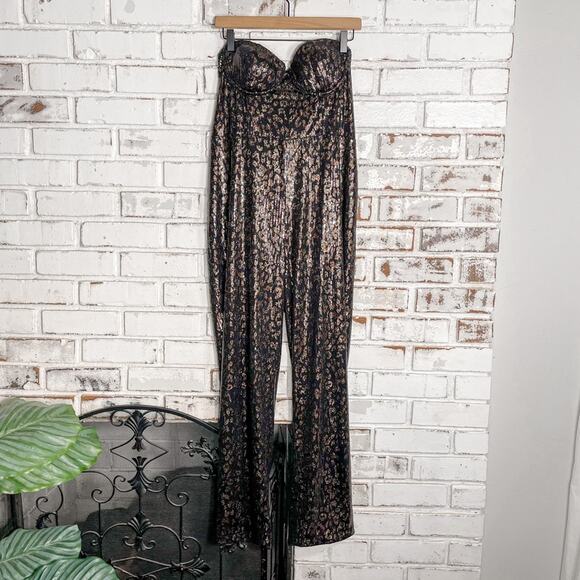 House of Harlow 1960 X Revolve Teri Leopard Sequin Strapless Jumpsuit XL - Picture 3 of 16